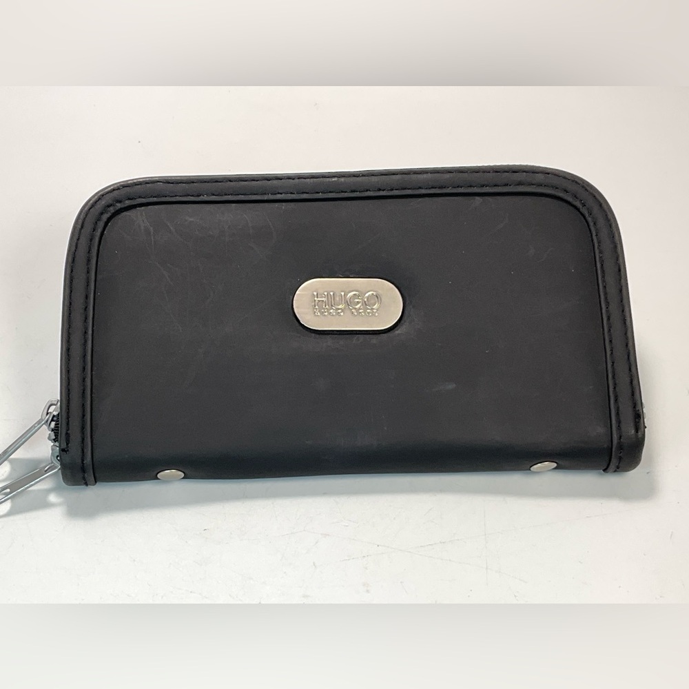 Hugo Boss Zip Around Black / Dark Gray Long Wallet Rectangular Leather